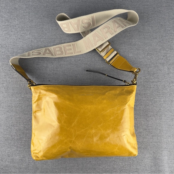 Isabel Marant Crossbody Bag Yellow Crinkle Leather Shoulder Festival Boho Travel - Picture 1 of 16